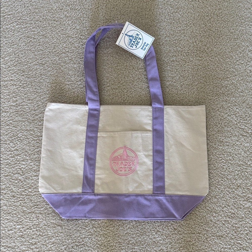 Trader Joe's Lavender-Trim Canvas Tote Bag